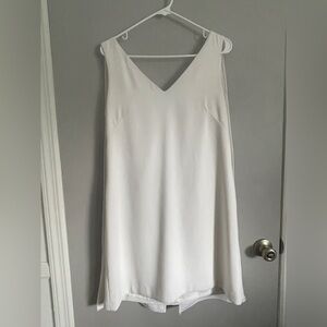 White House Black Market V-Neck White Dress with Cape